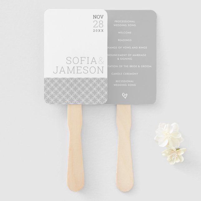 Leque PROGRAMA WEDDING cinzas simples e modernas pálidas (Frente e Verso)