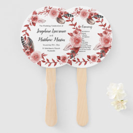 Leque Programas de Casamento Boho Feather Burgundy Rosa 