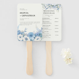 Leque Programas de Casamento Elegante Floral Dusty Blue