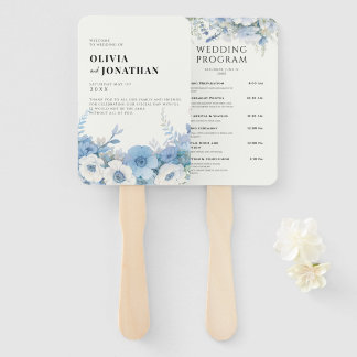 Leque Programas de Casamento Elegante Floral Dusty Blue