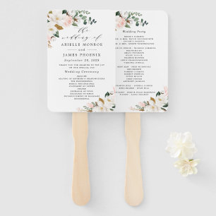 Leque Programas de Casamento Floral Dourado e Branco Cor