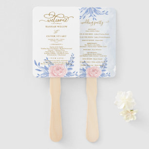 Leque Programas de Casamento Floral Rosa-Rosa-Elegante D