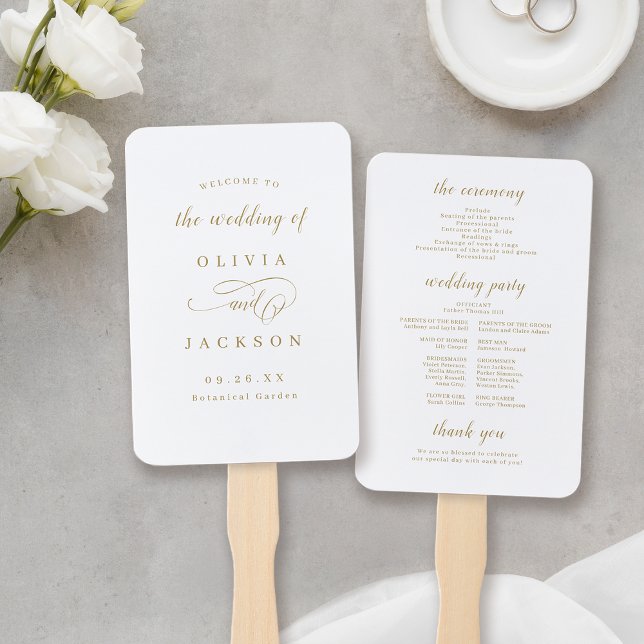 Leque Programas de casamento simples e elegantes (Simple elegant romantic script wedding programs hand fan)