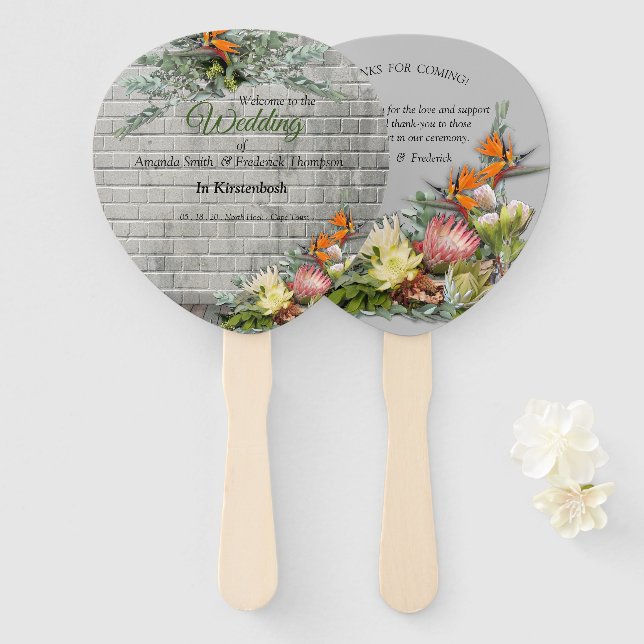 Leque Protea - Flor Estrelitzia (Frente e Verso)