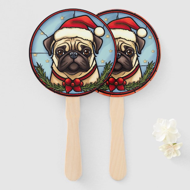 Leque Pug Vidro Pintado Natal (Frente e Verso)
