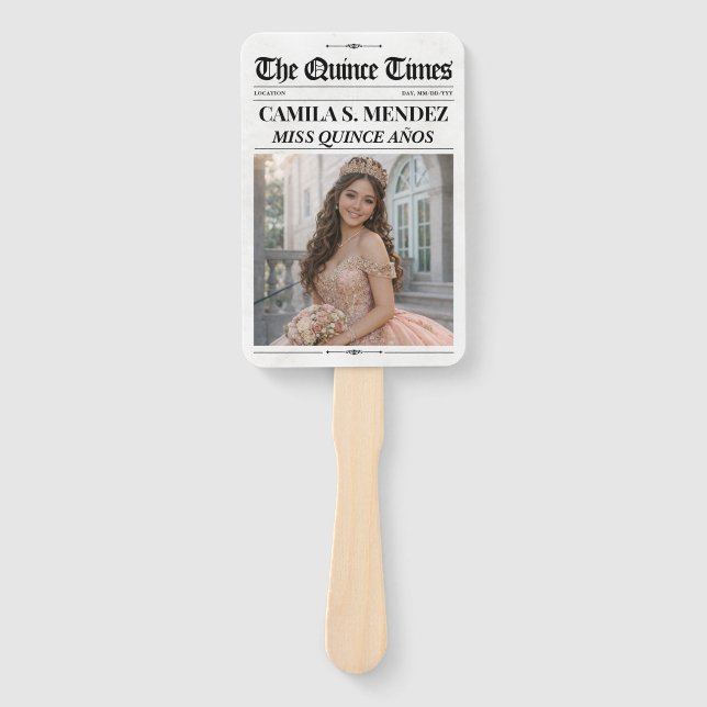 Leque Quinceañera Hand Fans, 15th Birthday Newspaper (Frente)