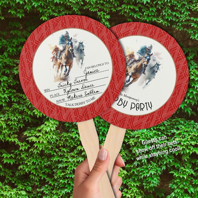 Leque Racecavalo e Jockeys Derby Party Red (Guests can write their derby bets on one side of these hand fans and stay cool at your party.)