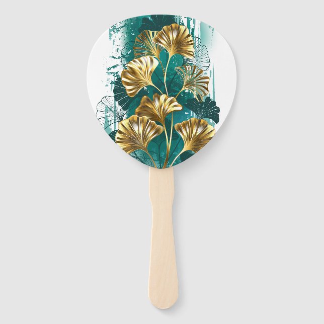 Leque Ramificação com Ouro deixa Ginko Biloba (Frente)