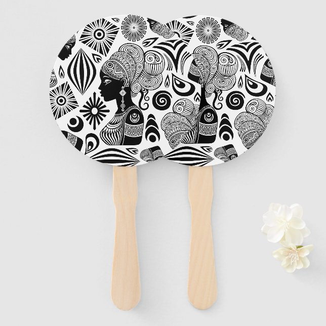 Leque Rapariga africana Retrato Tribal Tatuagem (Frente e Verso)