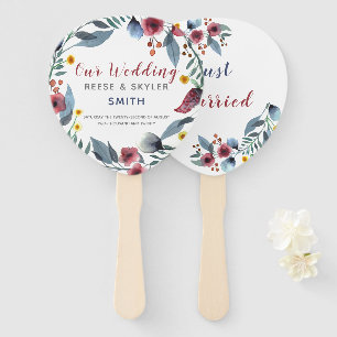 Leque Recem casados Floral rosa, Amarelo e Blu-Watercolo