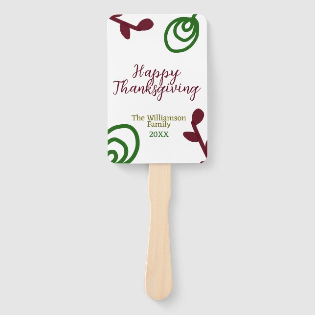 Leque Red green happy Thanksgiving floral leaf fall (Frente)