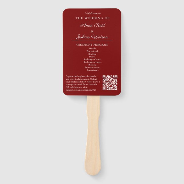 Leque Red Modern Wedding Ceremony Program Hand fans (Frente)