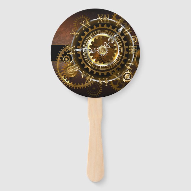 Leque Relógio a vapor com engrenagens antigas (Frente)