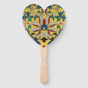 Leque Retro Vintage Yellow Floral Minton Azulejo Botânic