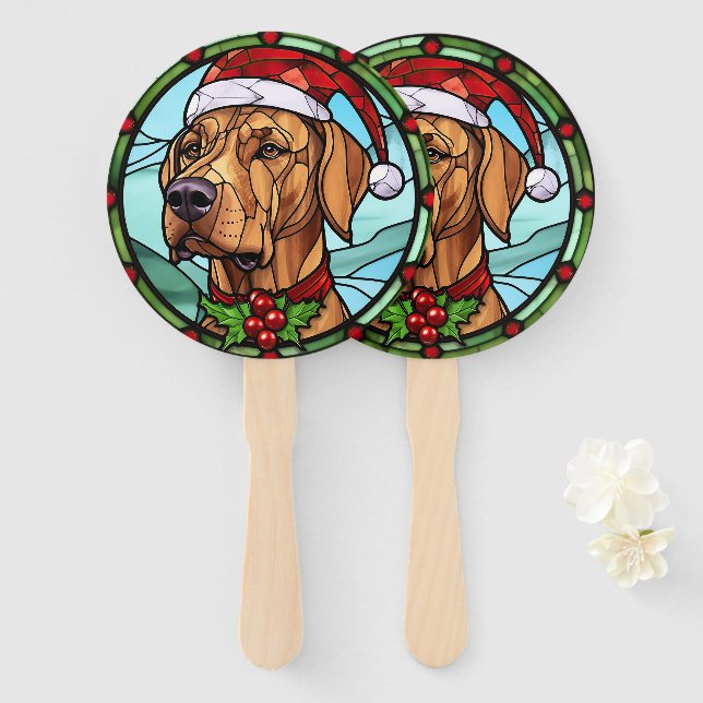 Leque Rhodesian Ridgeback Vidro Pintado Natal (Frente e Verso)