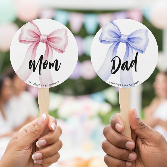 Leque Ribbon Bow Mom Dad Baby Shower Guess Who Game (Ribbon Bow Mom Dad Baby Shower Guess Who Game Hand Fan
)