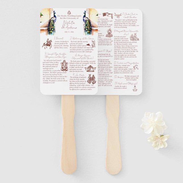 Leque rituais de casamento hindu pavão palácio de Jaipur (Frente e Verso)