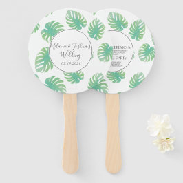 Leque Rosa de Casamento Monstera Aquarela