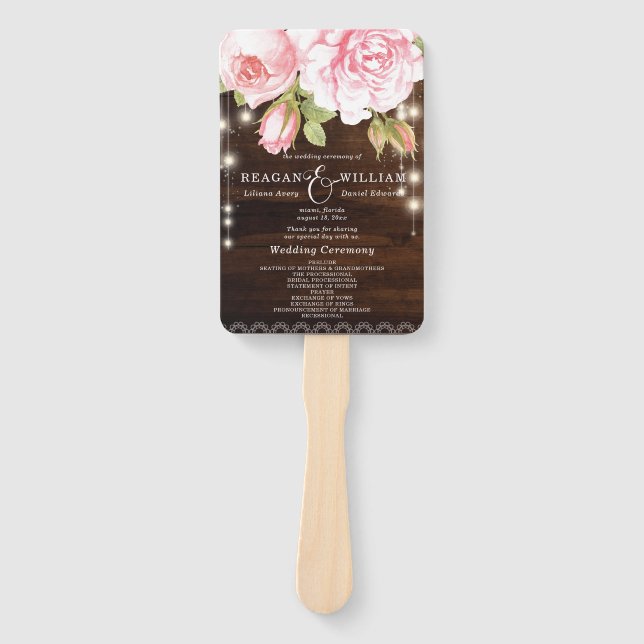 Leque Rosa De Casamento Personalizado De Luzes De Madeir (Frente)