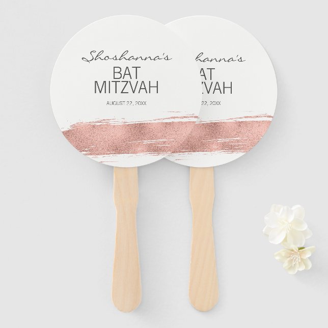 Leque Rosa Dourado BrushAVBat Mitzvah (Frente e Verso)
