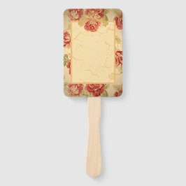 Leque Rosa vermelha, creme, estampa floral antiga bege
