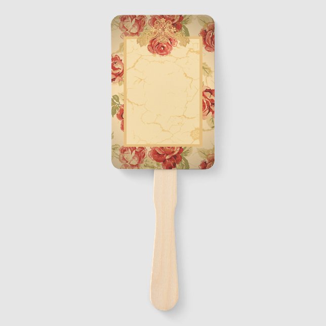 Leque Rosa vermelha, creme, floral antigo tan (Frente)