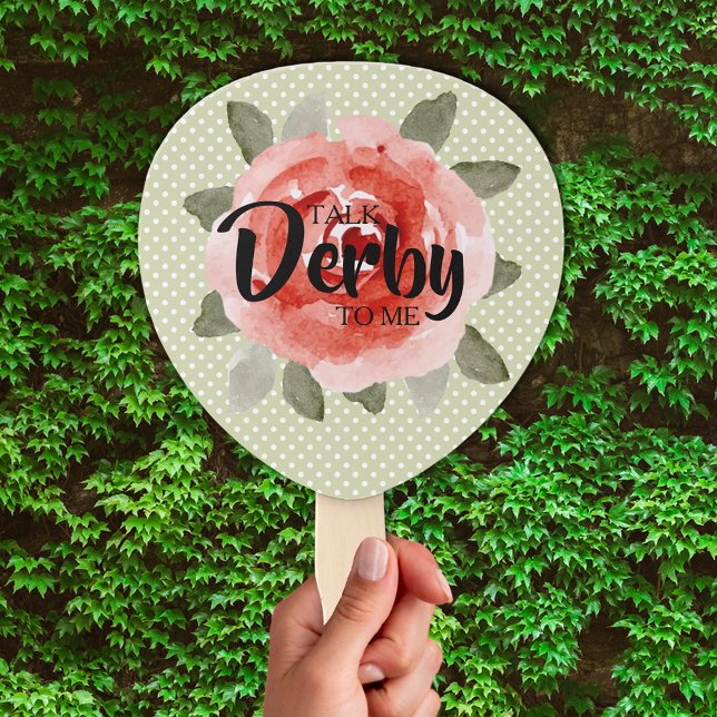 Leque Rosa vermelha no Bolinhas Talk Derby to Me (Red Rose on Polka Dots Talk Derby to Me Hand Fans)