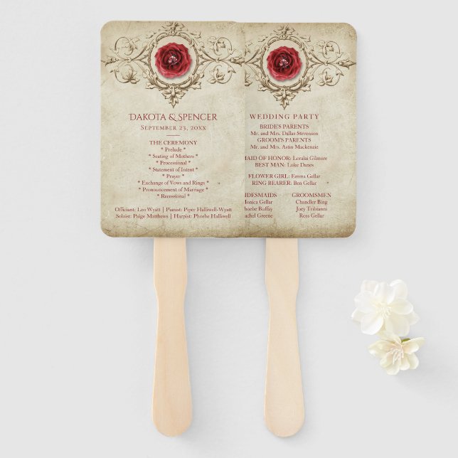 Leque Rosa | Vintage Grunge Crimson Red Program (Frente e Verso)