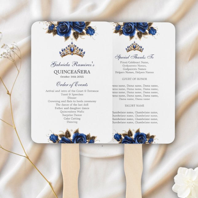 Leque Rosas Azul Marinho Tiara Dourada Programa Quinceañ (Criador carregado)