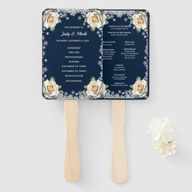 Leque Rosas Brancas Floco de Neve Natal Casamento (Frente e Verso)