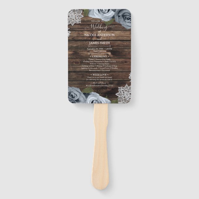 Leque Rosas Florais Azul Poeira Madeira Rústica Renda Ca (Frente)