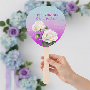 Leque Rosas Ombre com Aquarela Azul Rosa Roxo Casamento