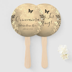 Leque Rosas ricos Quinceanera Dourado Favor Bag
