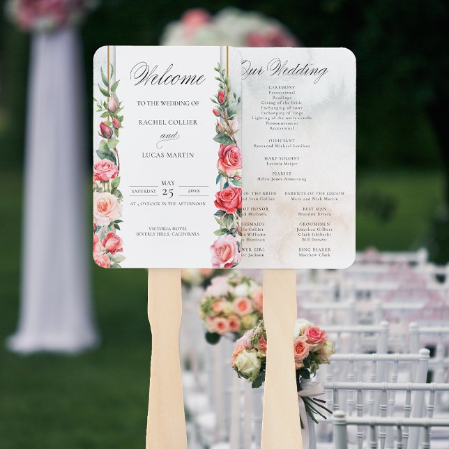 Leque Rosas Rosa Romântica Cana-d'Água e Caligrafia (Criador carregado)