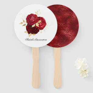 Leque Rosas Vintage Vermelhas e Douradas