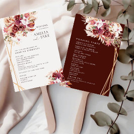 Leque Rosewood & Gold Floral Wedding Program Fan