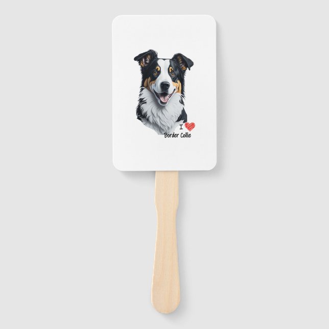 Leque Rosto de Borda Collie (com texto I Love) (Frente)