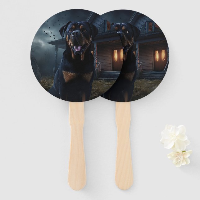 Leque Rottweiler Halloween Scary (Frente e Verso)