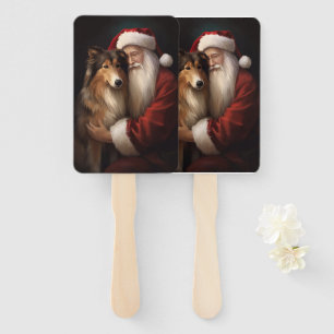 Leque Rough Collie com Papai Noel Natal Festivo