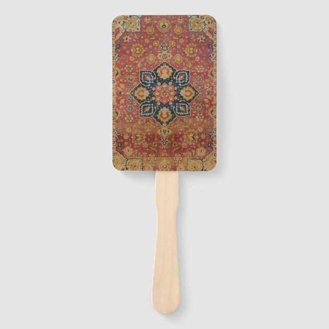 Leque Rug Pérsico asiático Dourado Caxemira Vermelho (Frente)