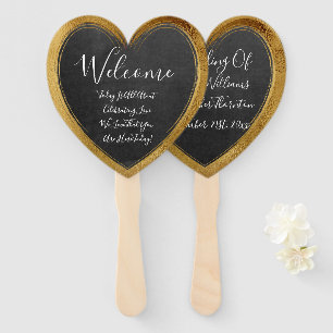 Leque Rustic Chalkboard Faux Dourado Wedding Heart Welco