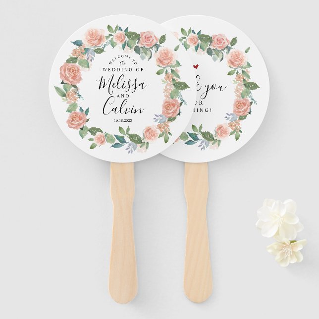 Leque Rustic Floral Wedding Wand Fan (Frente e Verso)