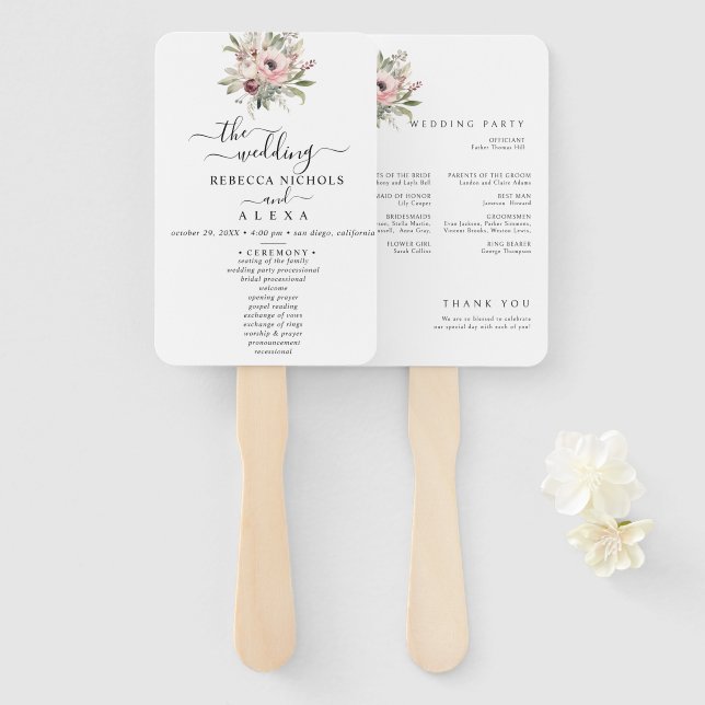 Leque rustic watercolor floral bouquet (Frente e Verso)