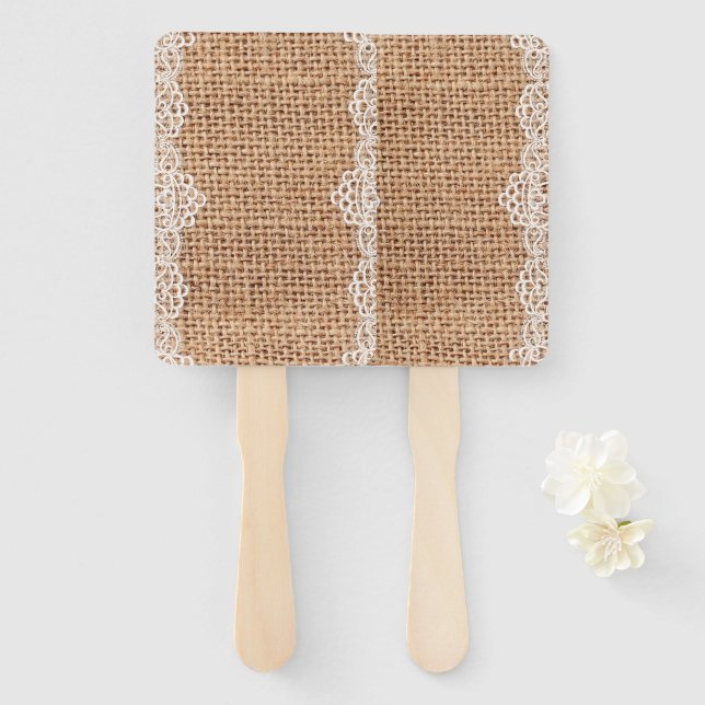 Leque Saco Russo Burlap com Lace Branco. (Frente e Verso)