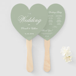 Leque Sage Green Heart Elegant Script Wedding Program Ha