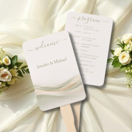 Leque Sage Green Ivory Wedding Fan Program