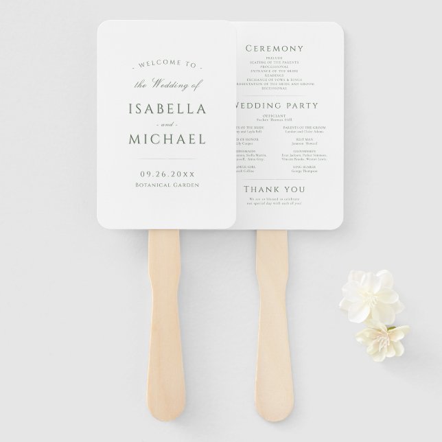 Leque Sage Green Modern Classy Wedding Program (Frente e Verso)