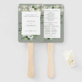 Leque Sage Green String Lights Floral Weding Program