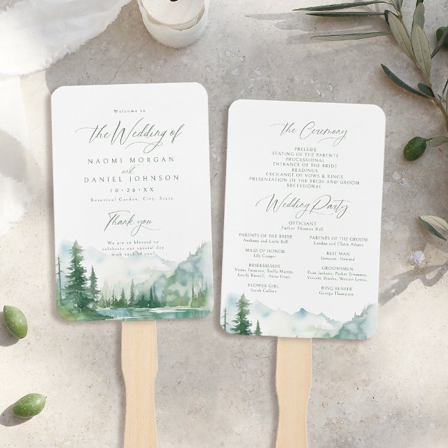 Leque Sage Mountain Forest Rustic Wedding Programs (Sage Mountain Forest Rustic Wedding Programs Hand Fan)