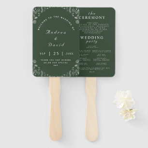 Leque Sage Verde Flores Botânicas Desenhadas à Mão em